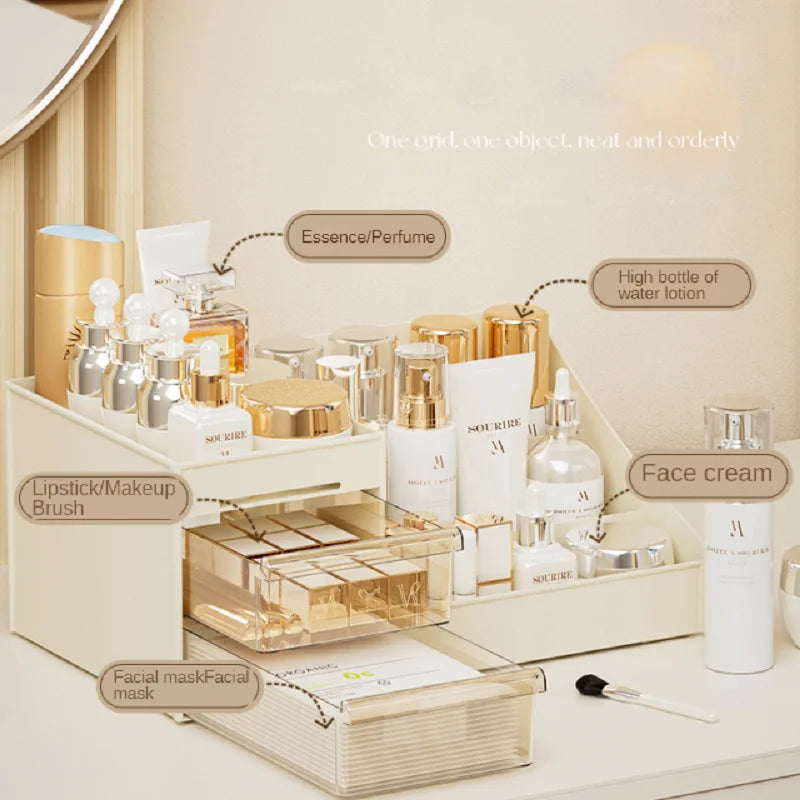 Organisateur de maquillage transparent à tiroirs