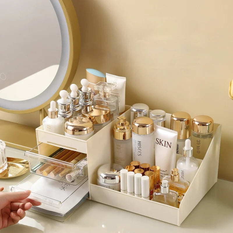 Organisateur de maquillage transparent à tiroirs